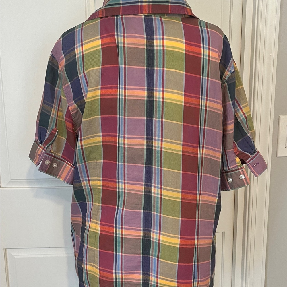 Vintage L.L. Bean Women’s Multicolor Plaid Short-Sleeve Button-Down Camp Shirt L - Picture 5 of 8